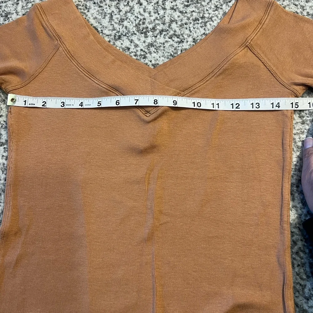 Free People Camel Color Double V Neck Top Size Large NEW